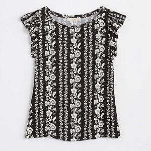 NWT Loft Vine Ruffle Sleeve Mixed Media Top